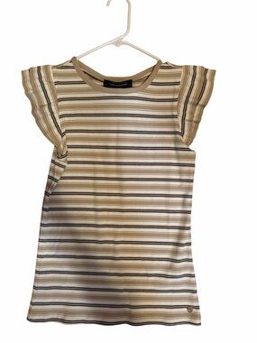 Tommy Hilfiger Striped Ribbed Short Sleeve Top - Cream, Beige & Black